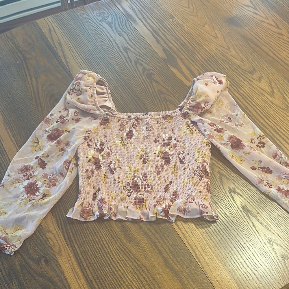 Express Pink Ruffled Puff Sleeve Blouse